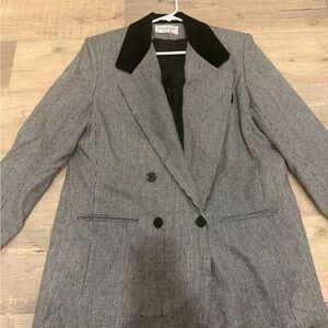 Vintage Dumas Double-Breasted Houndstooth‎ Blazer Velvet Collar 80s Wool Jacket